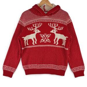Merry Christmas V28 Ugly Knit Sweater Womens XXL Red Reindeer Snowflake Hoodie